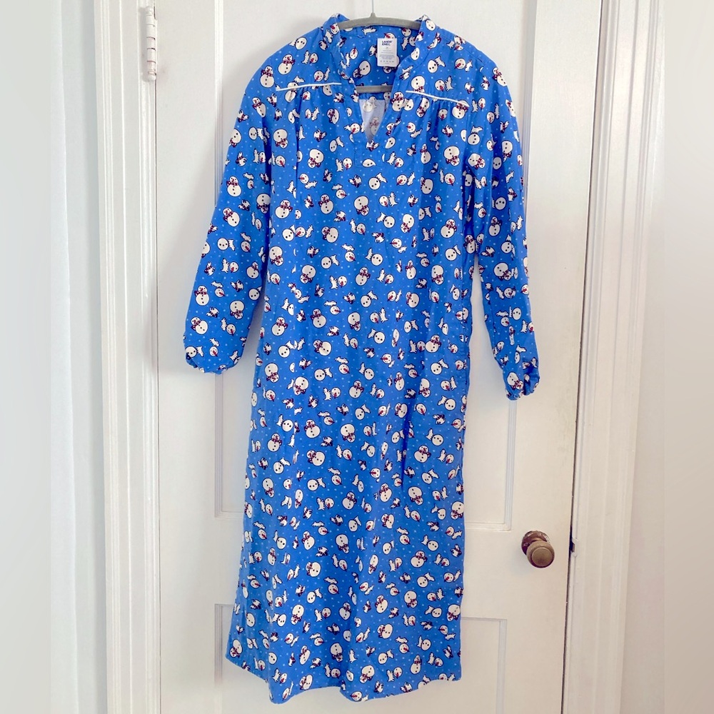 Lands’ End Snowman Dog Print Nightgown XS Cotton Winter‎ Sleepwear
